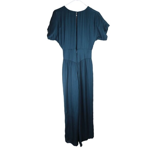 Tularosa Whitley Teal Satin Short Sleeve Flowy Wide Leg Jumpsuit Size XS - Picture 11 of 12